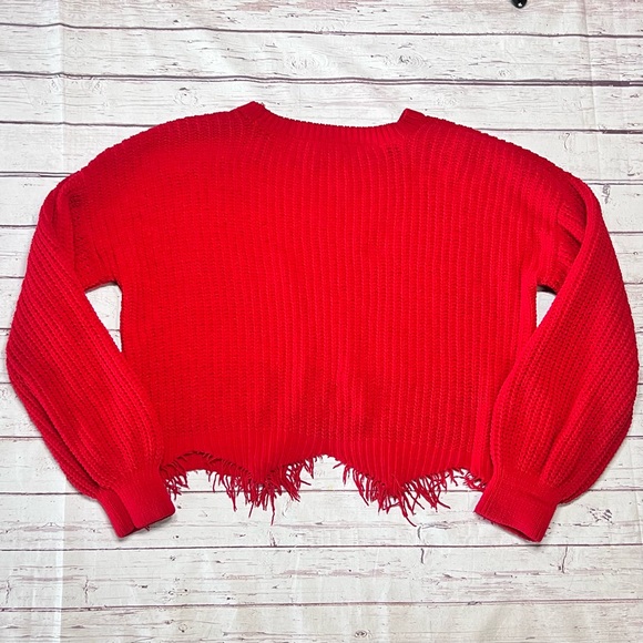 Women’s Distressed Red Knit Long Wide Sleeve Sweater Size XXL (19) - Picture 5 of 5
